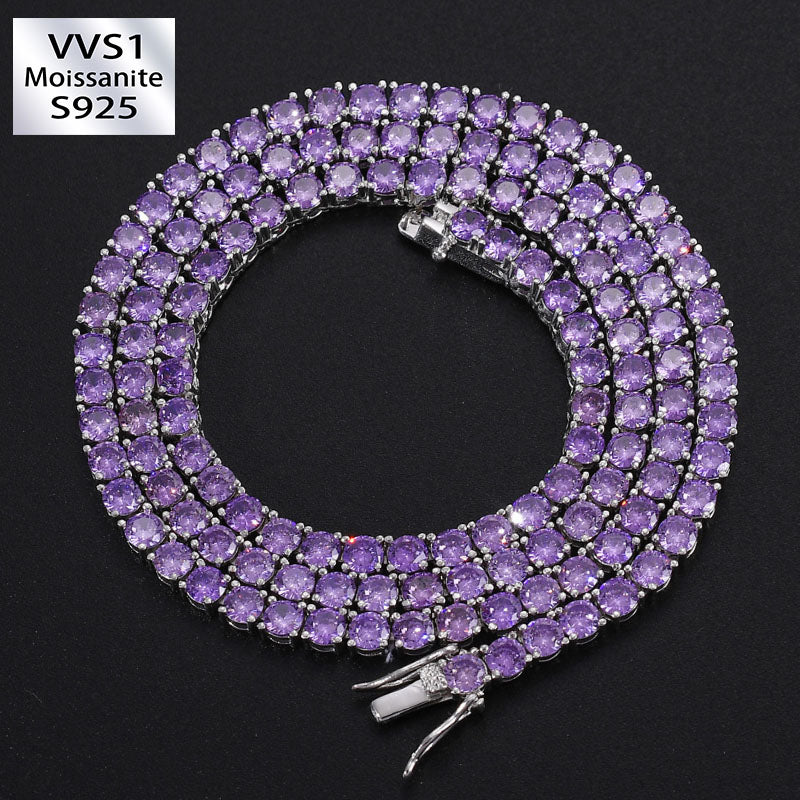 S925 4mm Moissanite Purple Tennis Chain