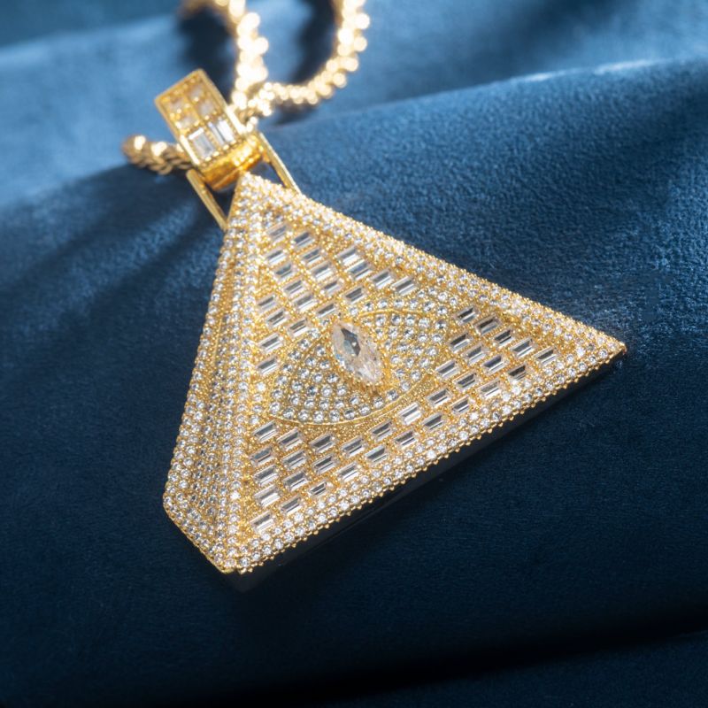 Iced Baguette Cut Egyptian Pyramid Eye of Horus Moissanite Pendant