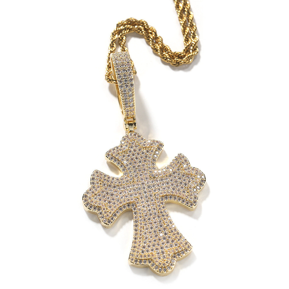 Moissanite 10mm Cuban Chain Cross Pendant Set