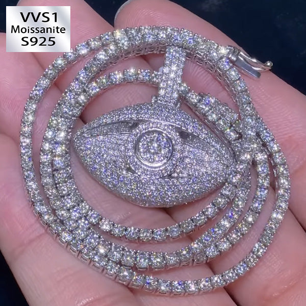 Moissanite Evil Eye Pendant Tennis Chain Set