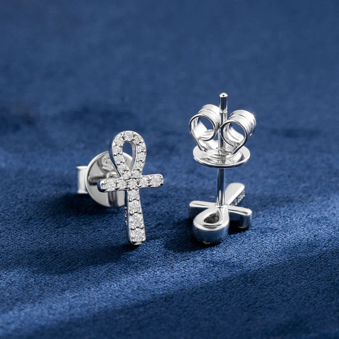 Micro Ankh Moissanite Stud Earring