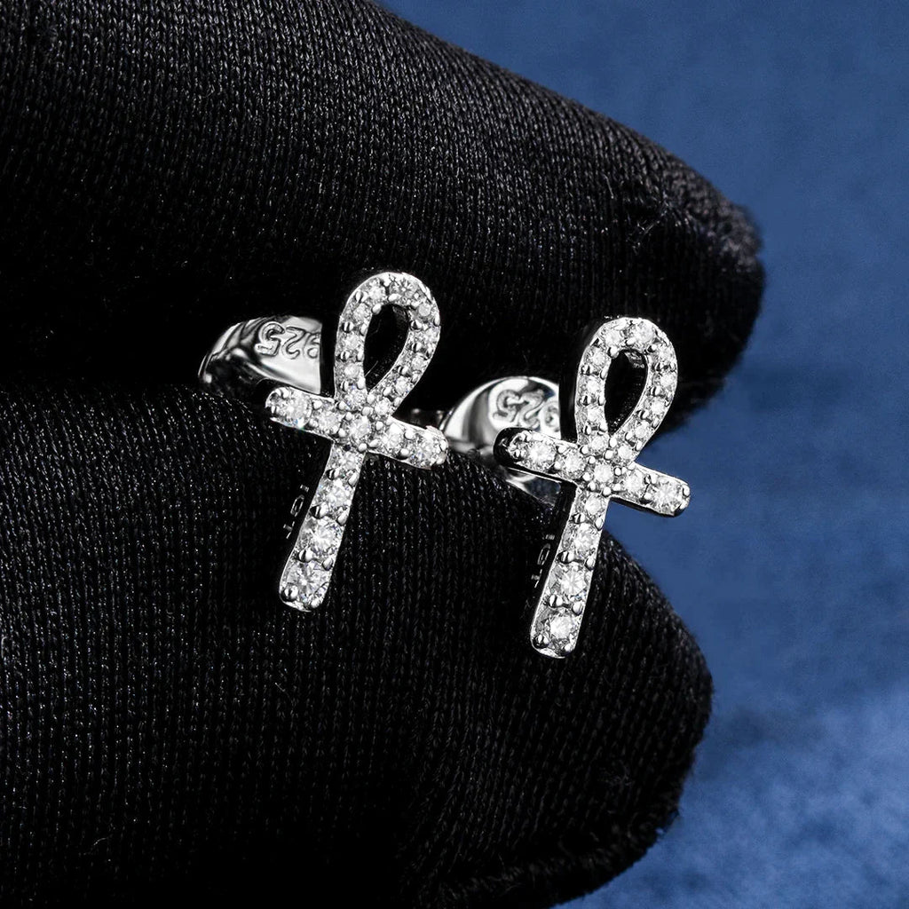 Micro Ankh Moissanite Stud Earring
