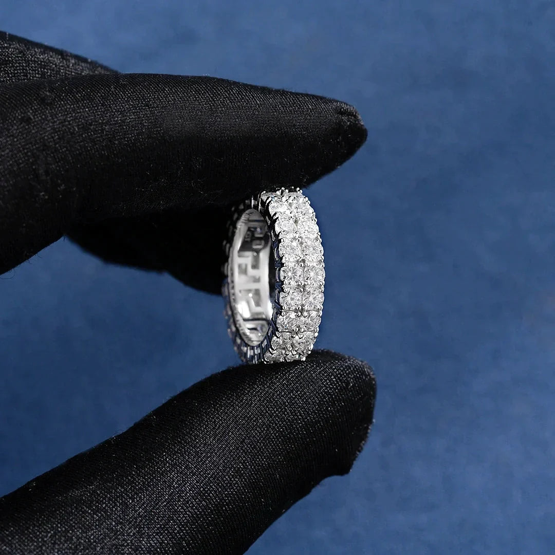 S925 6mm Moissanite Two Row Iced Ring