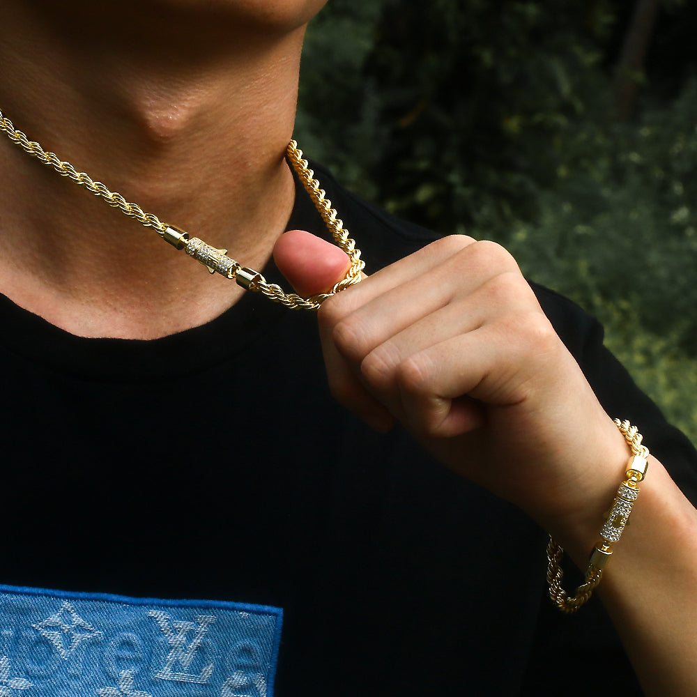 6mm Iced Out Lock Mens Moissanite Rope Chain in 14K Gold