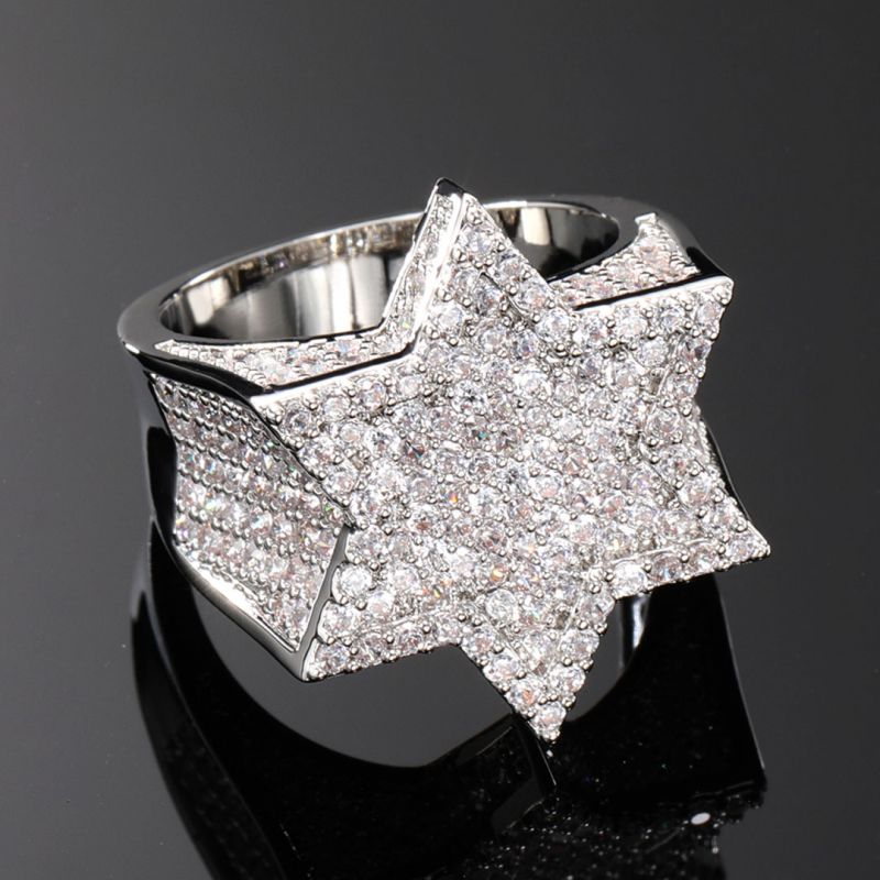 Moissanite Iced Star of David Ring in White Gold