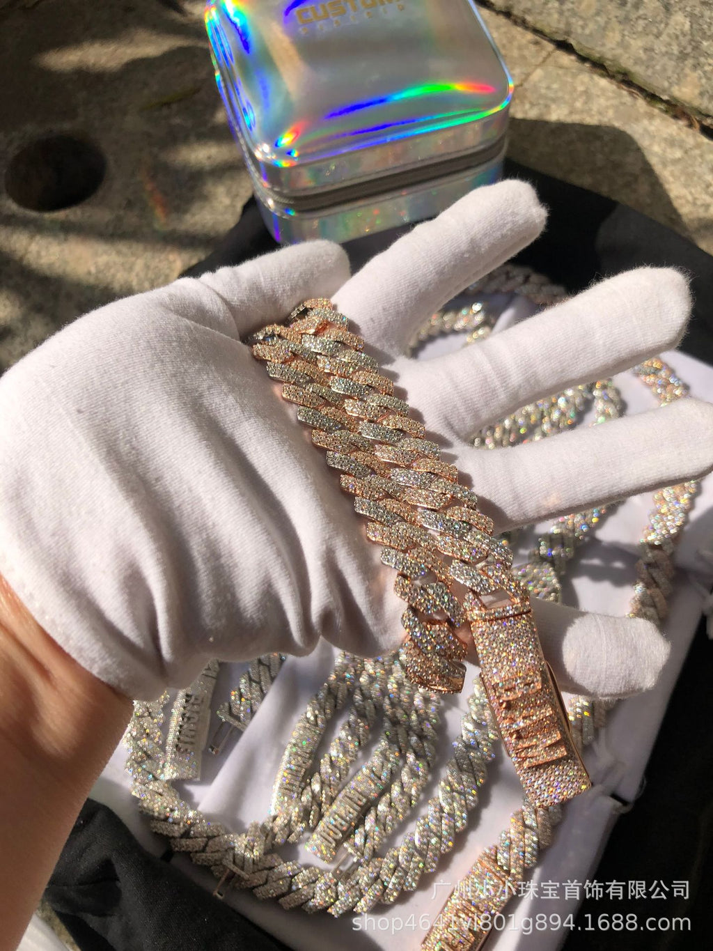 Gaya Hip-hop Rentas Sempadan Eropah dan Amerika Sterling Silver Bertatahkan Moissanite Rhombus Rantai Cuba Berbilang Saiz Kuba