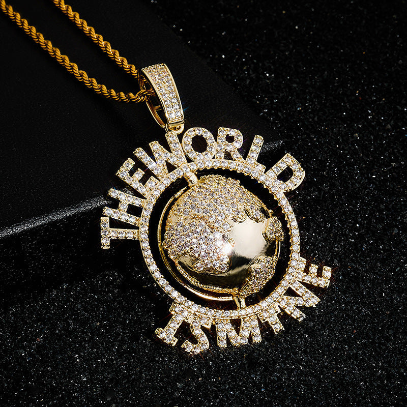 Moissanite Ice circle cut THE WORLD IS MY design pendant