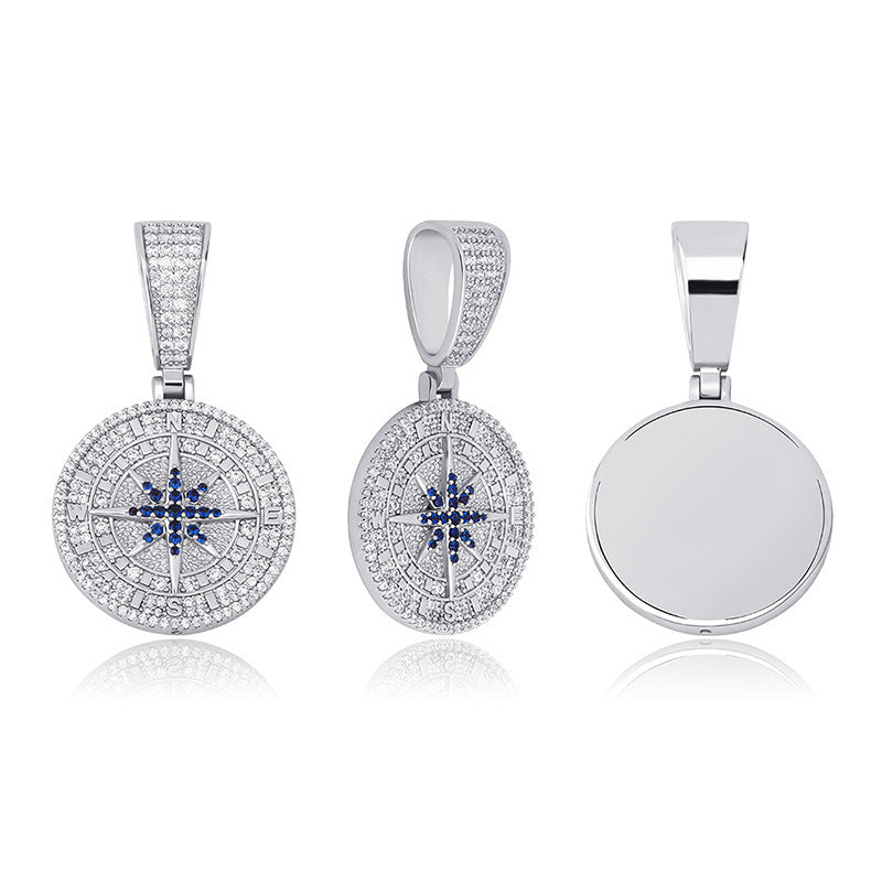 Ice Circle Cut Compass Compass Moissanite Pendant