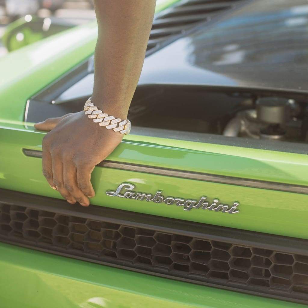 19mm Moissanite Prong Cuban Bracelet 2 Tone Gold & White