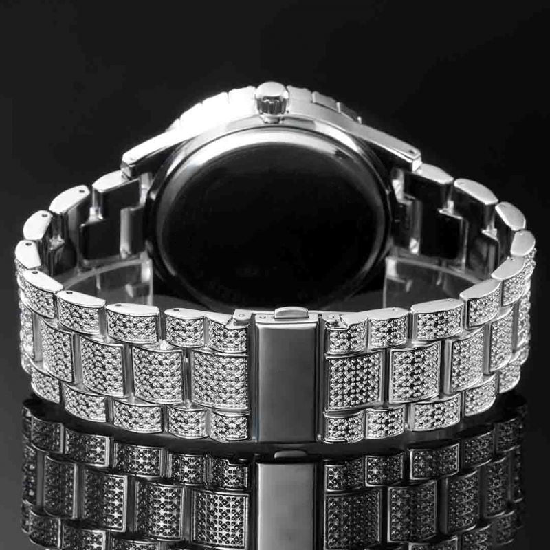 Iced Roman Numerals Watch - Red Dial, 18K White Gold Plated, 45mm