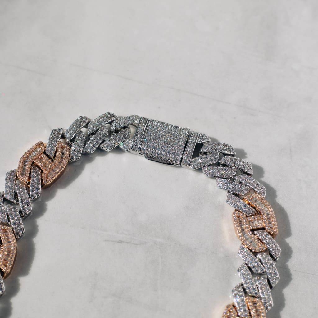 15mm Arctic Bicolor Cuban Chain - 5A CZ, White & Rose Gold Plated