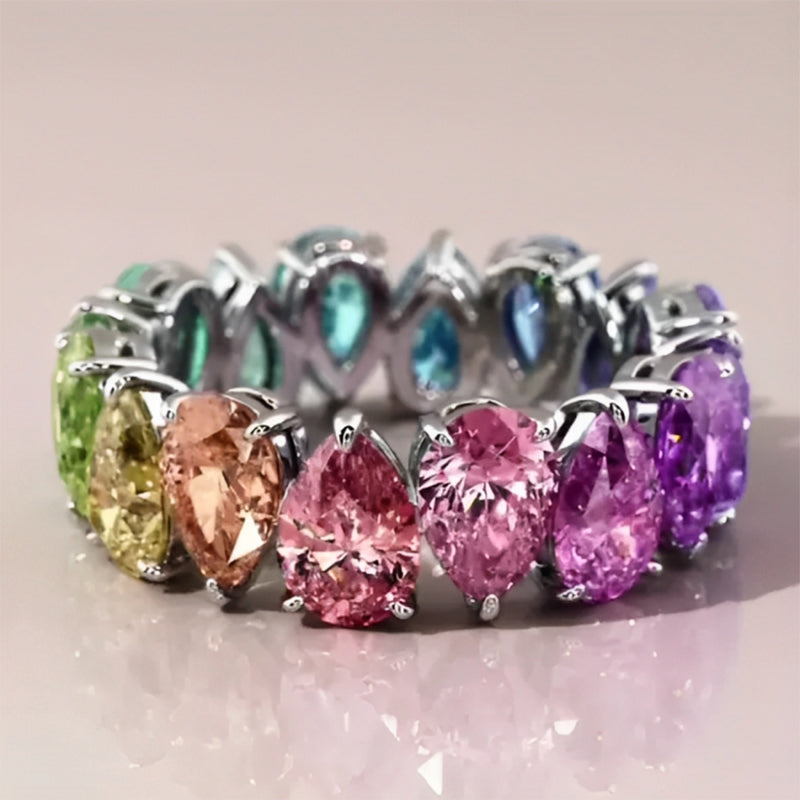 Rainbow Pear Cut S925 Silver Eternity Band