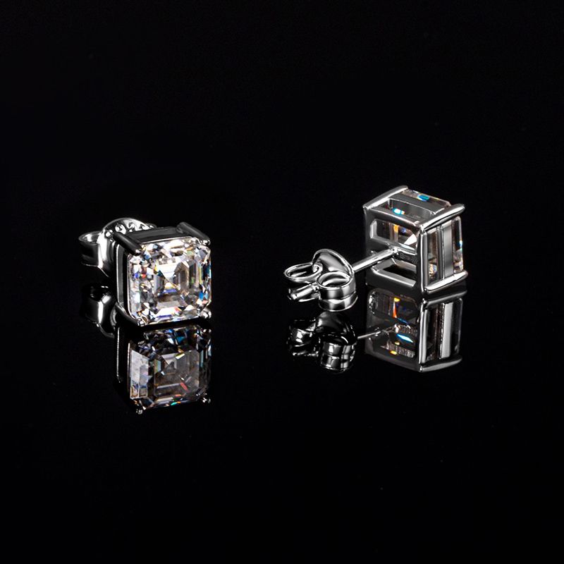0.5Ct/0.8Ct/2Ct VVS1 Moissanite Asscher Cut Stud Earrings in S925 Silver