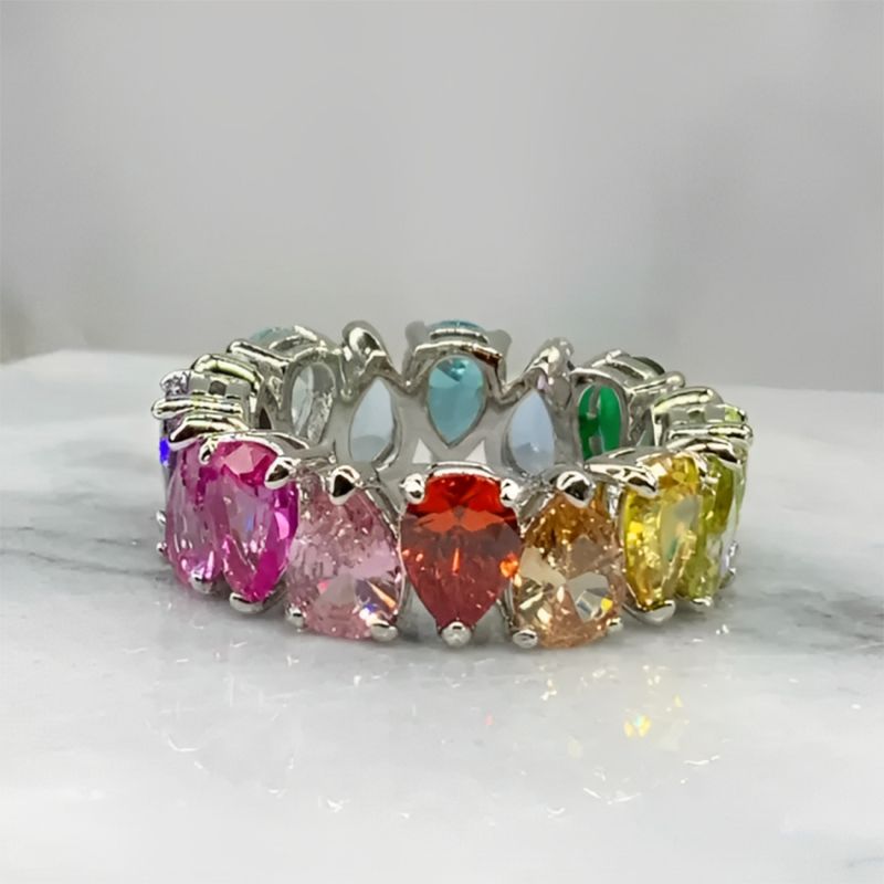 Rainbow Pear Cut S925 Silver Eternity Band