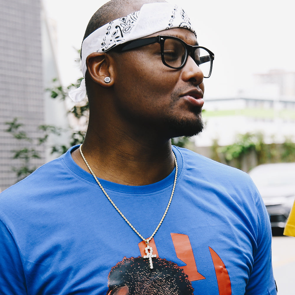 Iced Out ANKH Cross Moissanite Pendant in 14K Gold