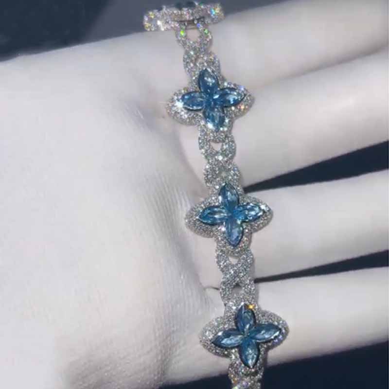 Aquamarine Color Marquise Moissanite Infinity Lucky  Bracelet