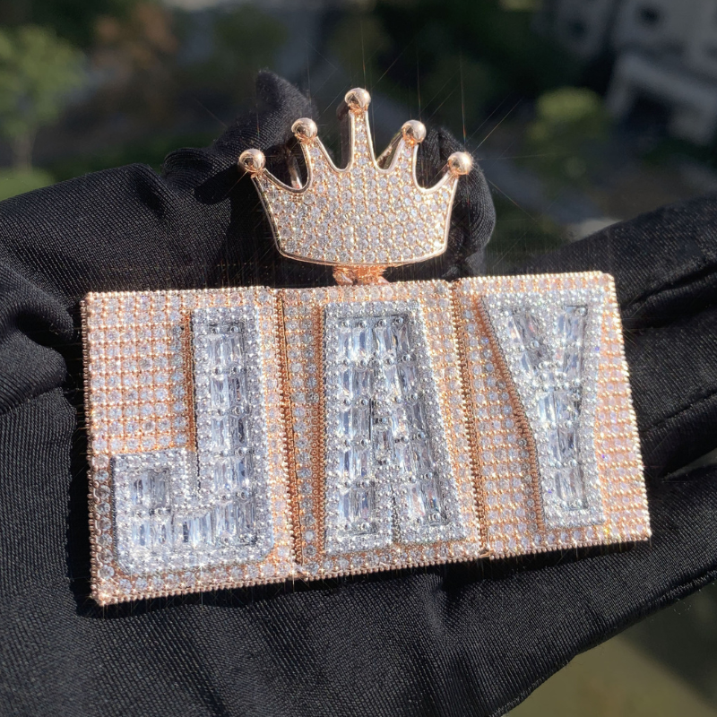 Moissanite Hip-Hop Crown Buckle Rectangular Letter Custom Pendant