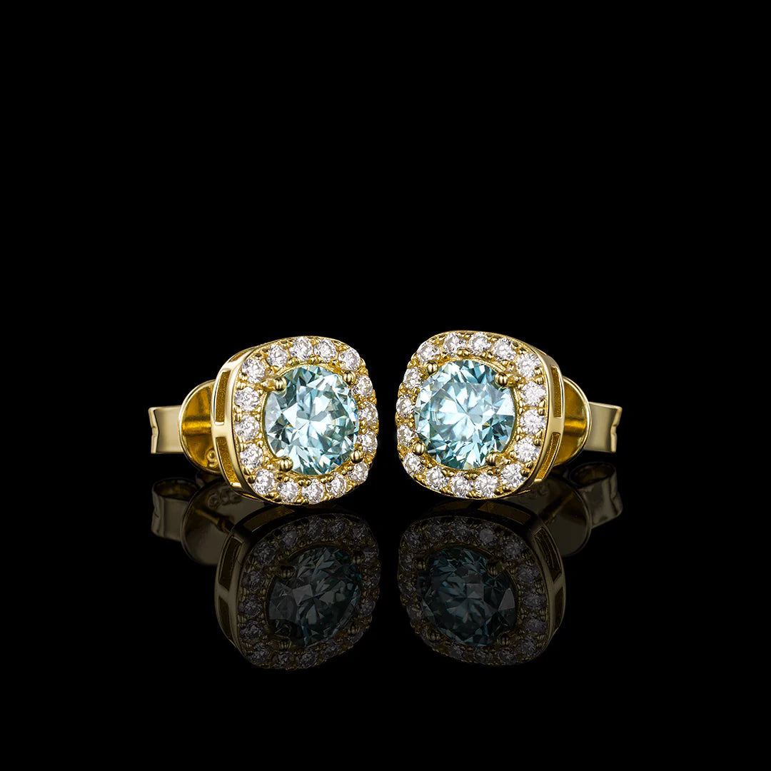 Total 2 Carats S925 Blue VVS1 Moissanite Square Stud Earrings