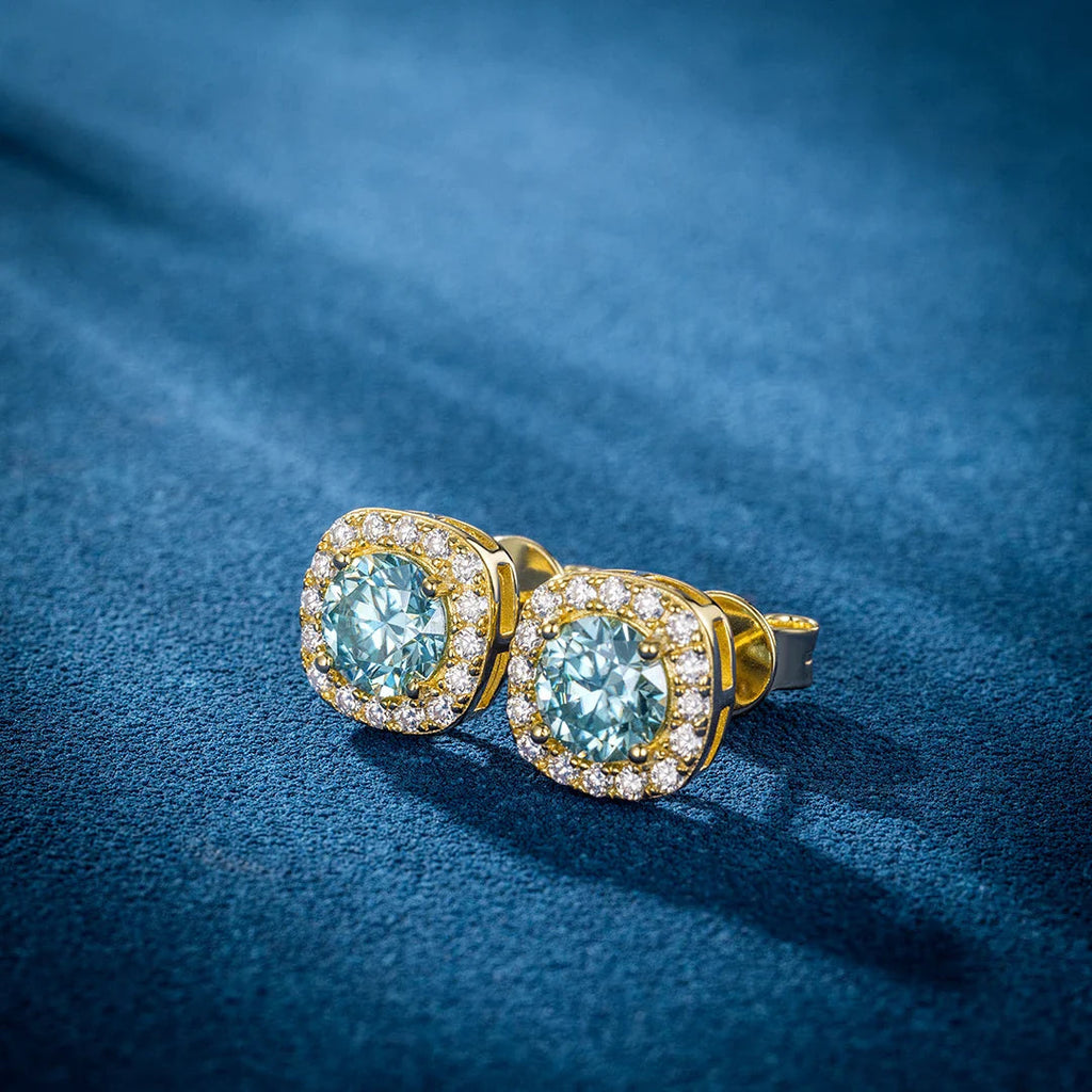 Total 2 Carats S925 Blue VVS1 Moissanite Square Stud Earrings