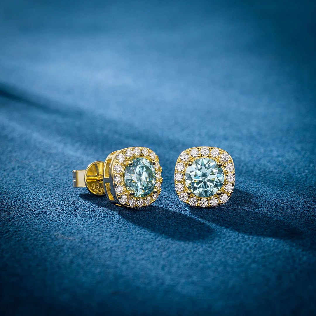 Total 2 Carats S925 Blue VVS1 Moissanite Square Stud Earrings