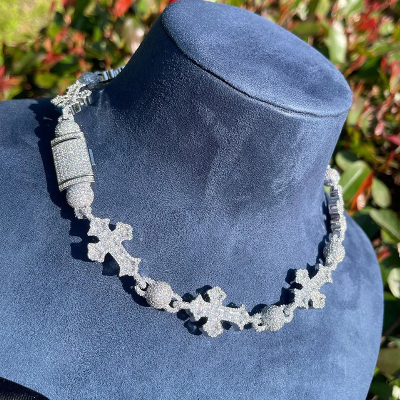 Moissanite Cross Bead Cuban Chain