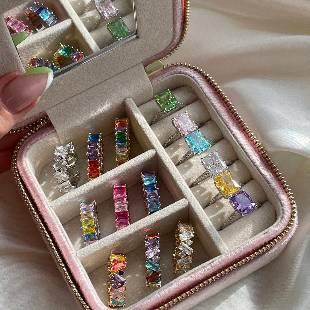 S925 Advanced Ice Flower Cut Colorful Gem Ring