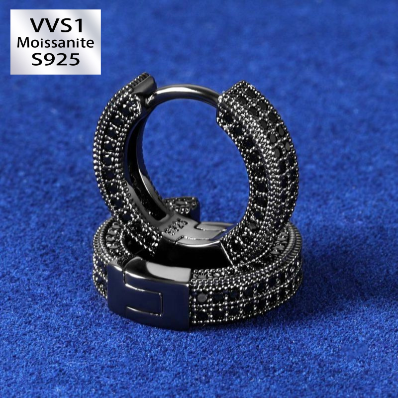 Moissanite Iced Hoop Earring In Black