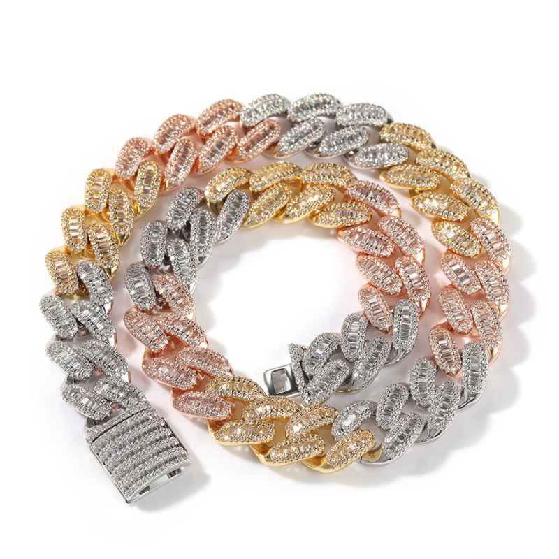 15mm Moissanite Hip Hop Three-color Cuban Chain