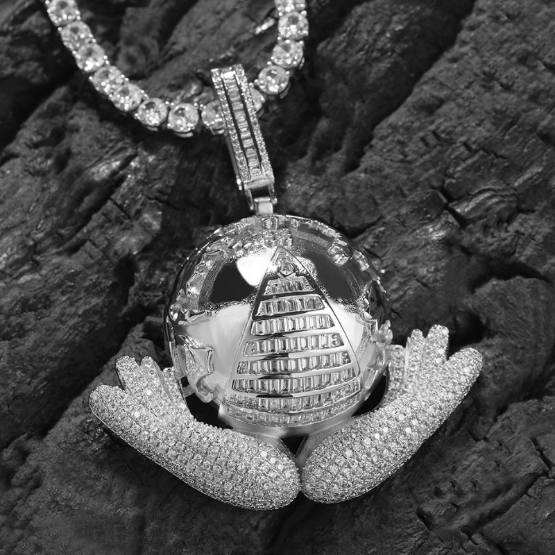 Moissanite Hands Holding the Earth Pendant