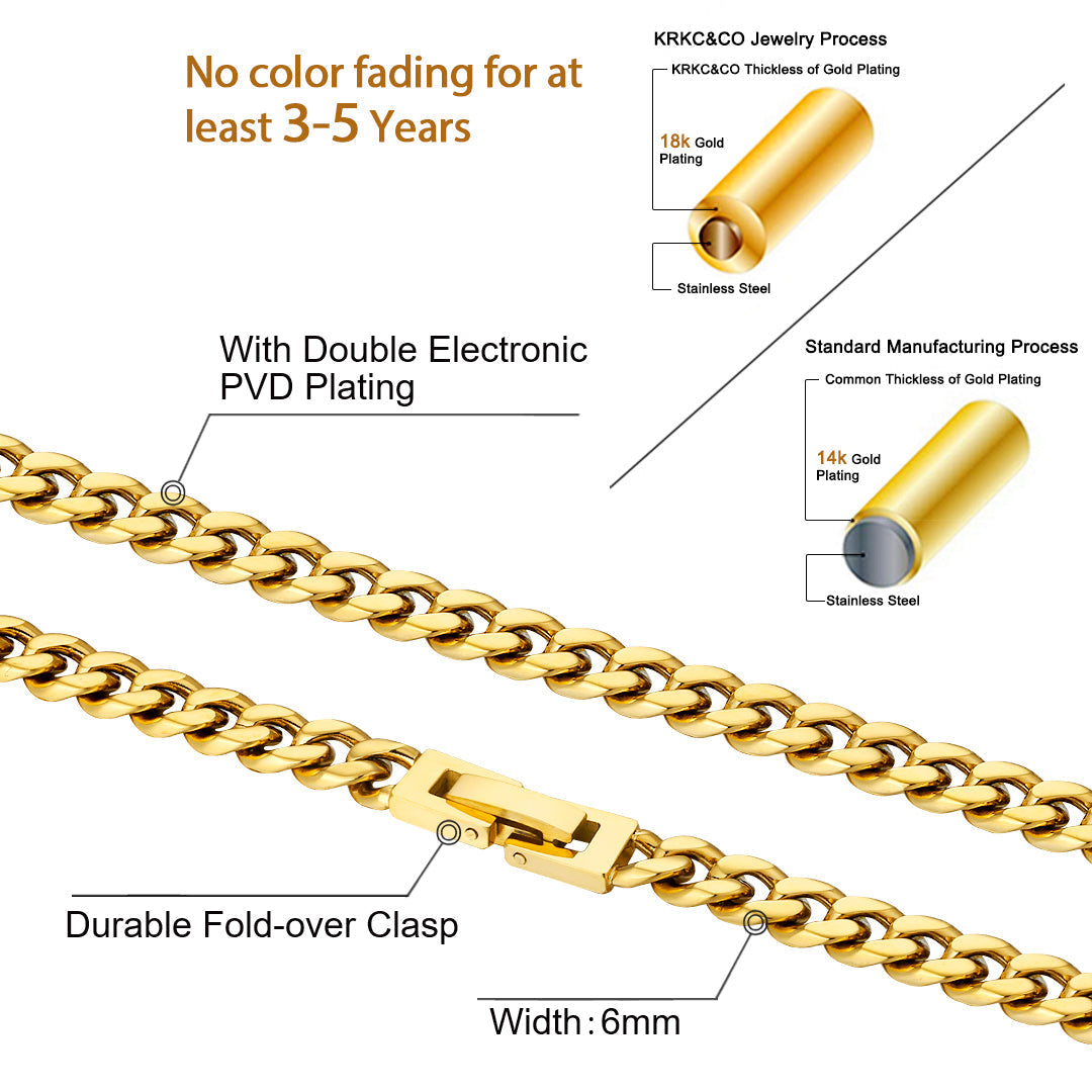 6mm Miami Cuban Link Chain in 18K Gold for Men's
