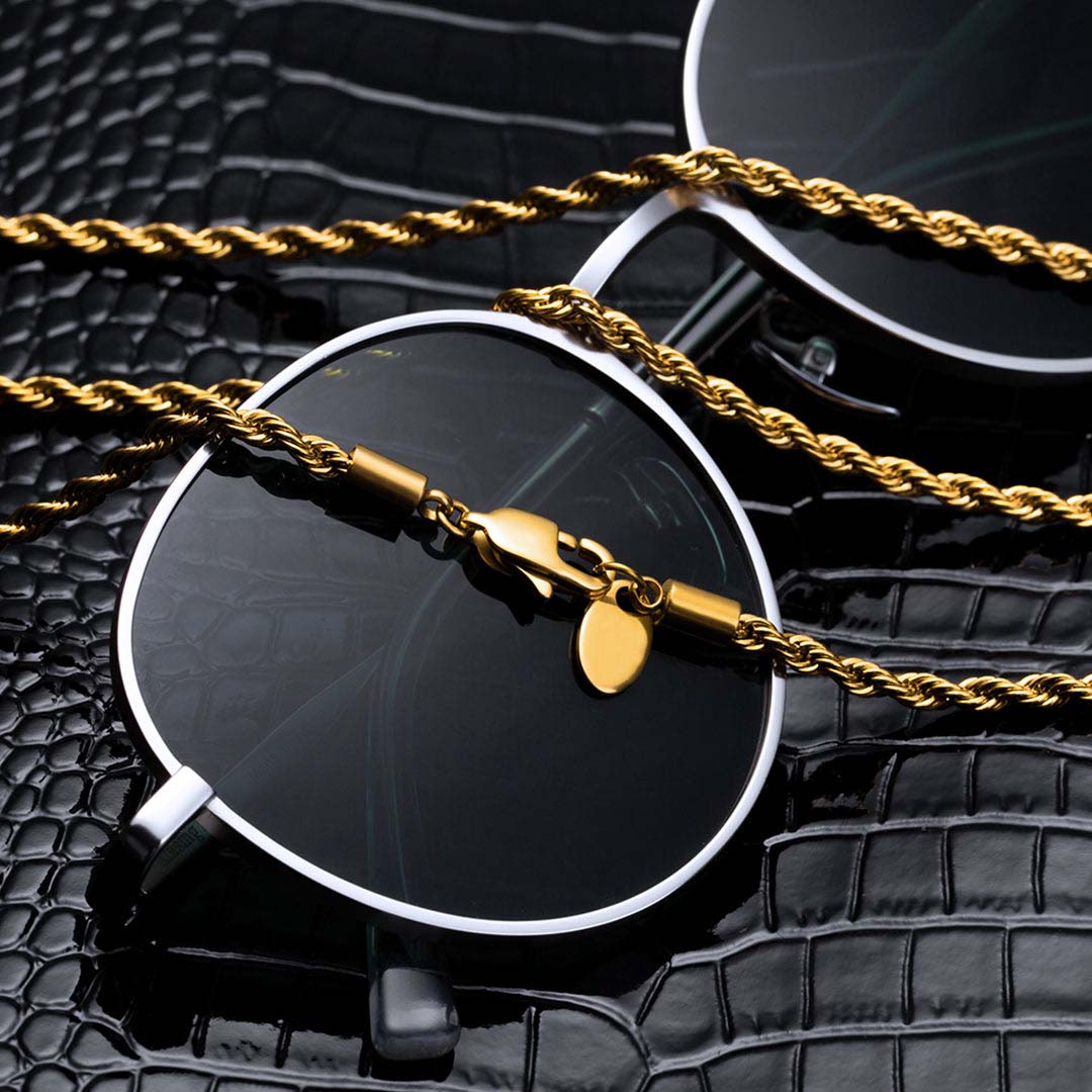 3mm Stainless Steel Mens Rope Chain in 18K Gold