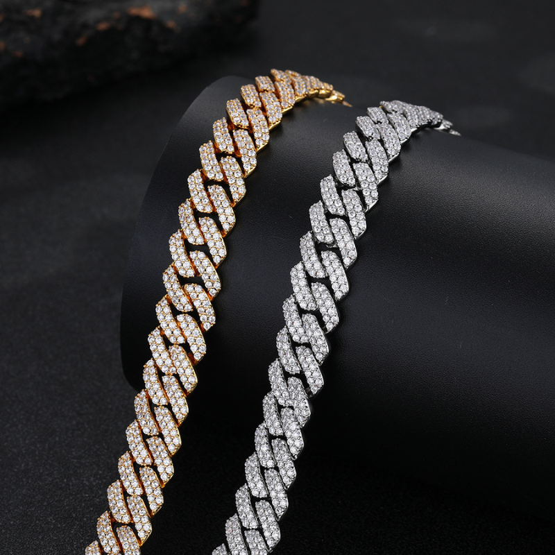 12mm Moissanite Diamond Prong Cuban Chain 18k Gold