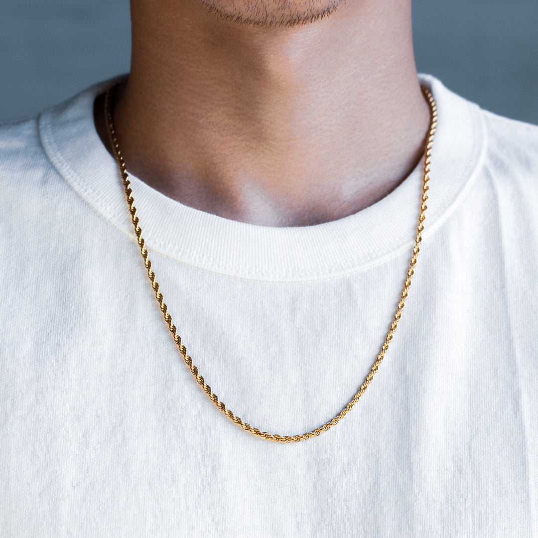 3mm Stainless Steel Mens Rope Chain in 18K Gold