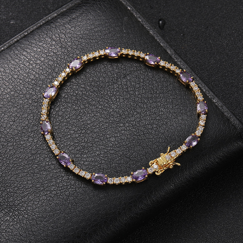 2mm Moissanite Colorful Egg Shaped Gemstone Tennis Bracelet