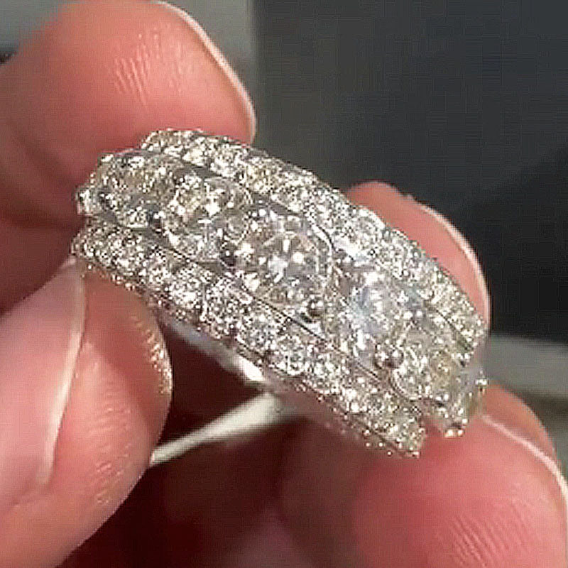 Moissanite Layered Three Row Round Diamond Ring