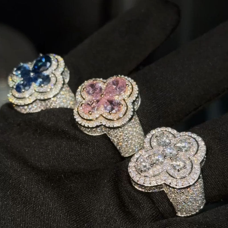 Moissanite Clovers Three-Dimensional Ring