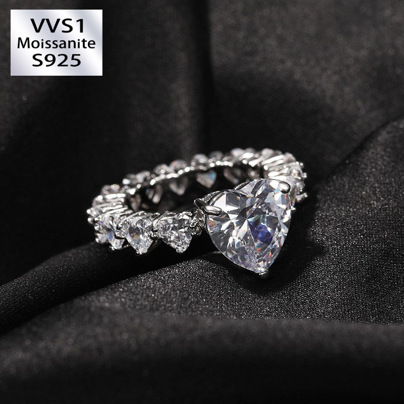 Moissaniye Heart Cut Love Ring in White Gold Set