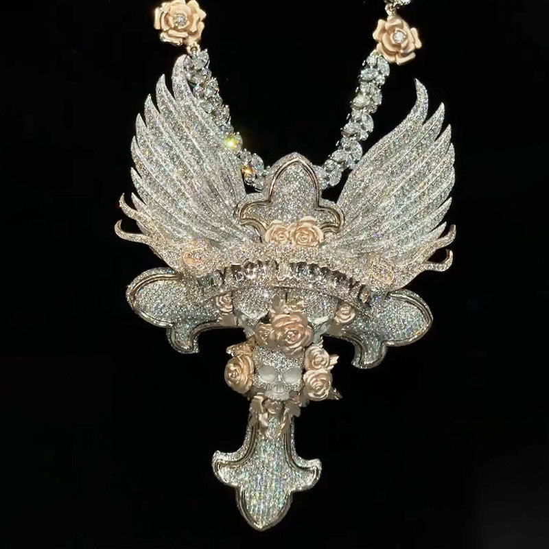 Hip Hop | "Flyboy Lifestyle" Letter Wings Rose Cross Pendant
