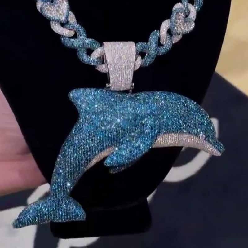 Moissanite Rare Lake Blue Dolphin Pendant