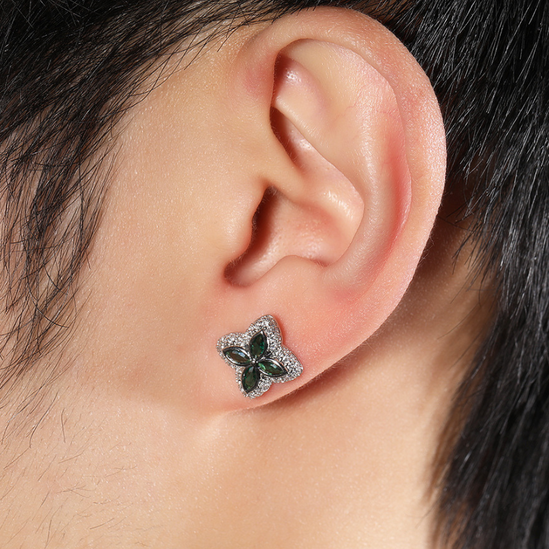 Moissanite Inlaid Gemstone Clovers Lucky Earrings