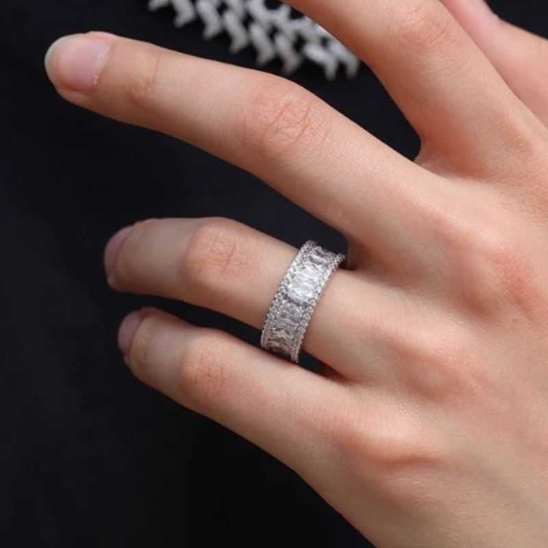 Moissanite Hip Hop Rectangular Full Diamond Ring