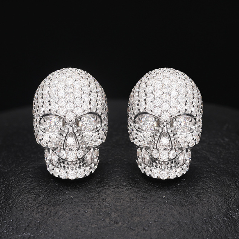 Moissanite Hip Hop Trend Skull Earrings