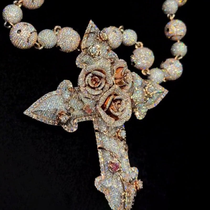 Moissanite Roses Around the Cross Pendant Set