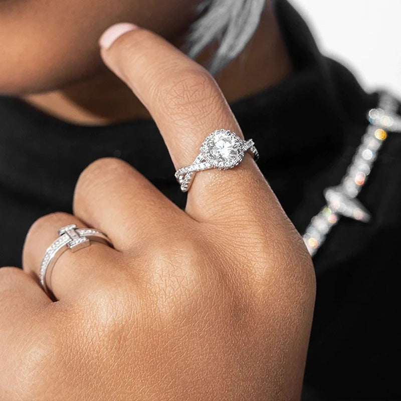 Classic Twist Halo Moissanite Engagement Ring