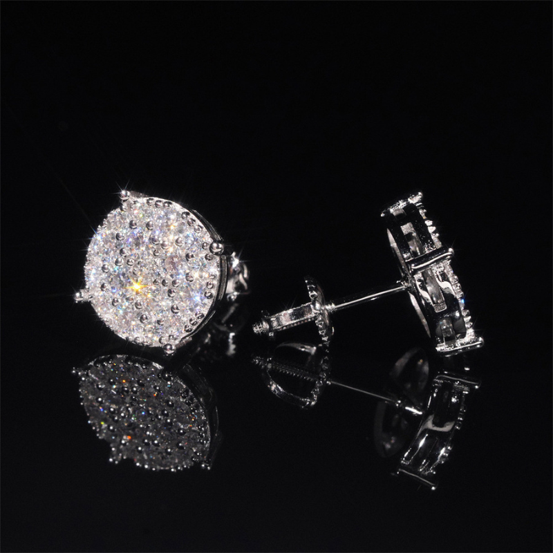 Moissanite Hip Hop Round Full Diamond Earrings