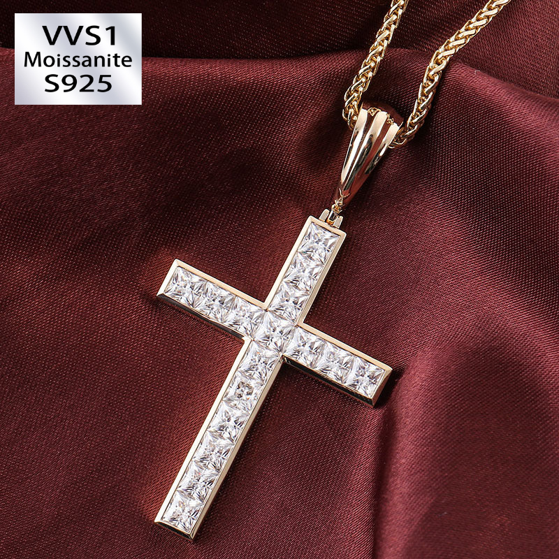 Cross Moissanite Square Pendant