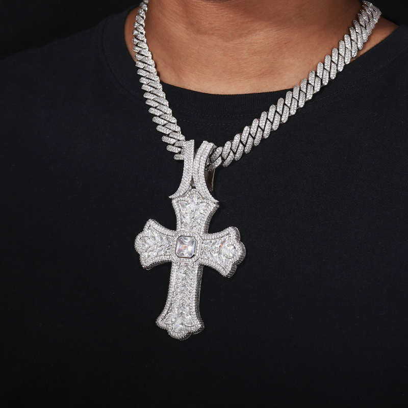 Moissanite Hip Hop Oversized Cross Pendant