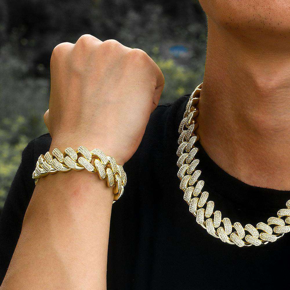 13mm/20mm Cuban Chain & Bracelet Set - 5x 18K Gold Plated