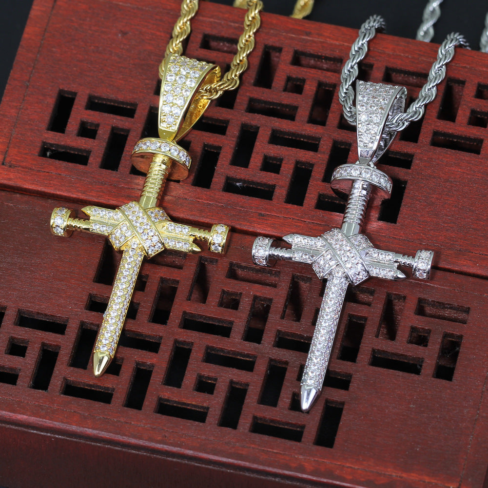 S925 Silver Moissanite Nail Cross Necklace