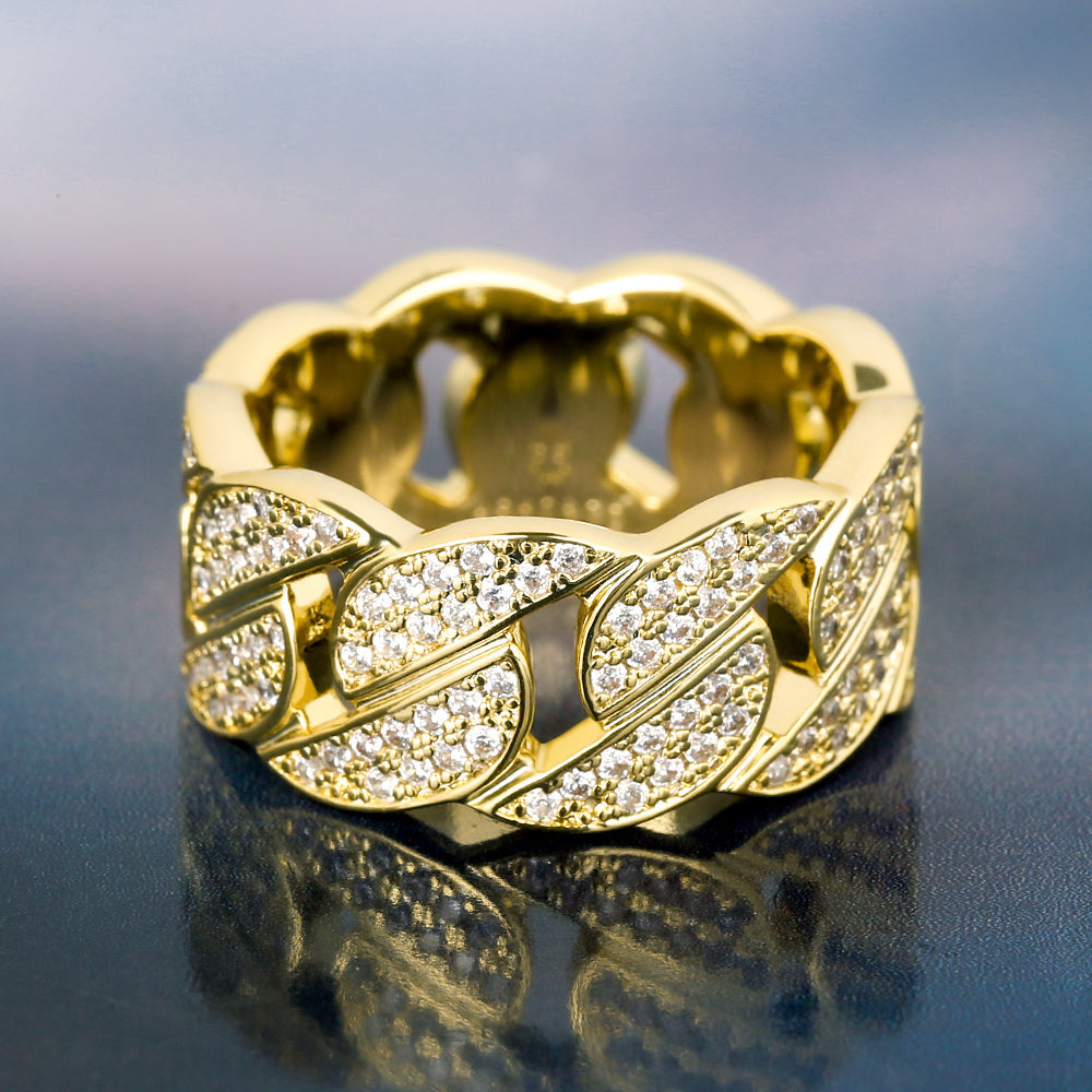 Street Style | Iced Out Cuban Mens Ring in 14K Gold